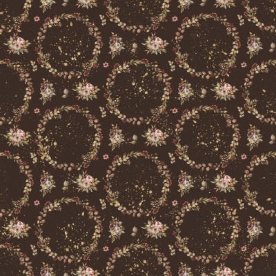 Padrão floral e dourado em fundo castanho escuro