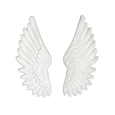 Par de asas decorativas brancas com textura que imita penas