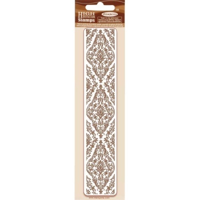 Carimbo alto-relevo retangular com padrão ornamental, embalagem com etiqueta castanha High Definition Stamps