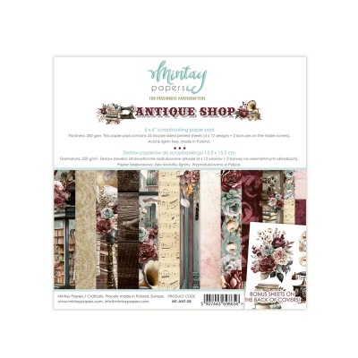 Bloco de papel para scrapbooking Antique Shop da Mintay Papers com texto e padrões florais vintage