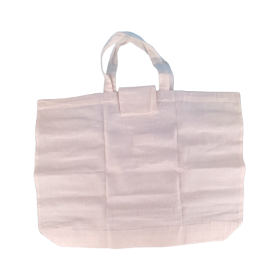 Saco de tecido branco com alças e fecho