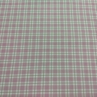 Tecido xadrez branco, vermelho e cinza com linhas finas formando quadrados