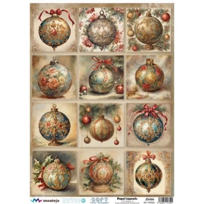 Papel decorativo com desenhos de bolas de Natal ornamentadas em estilo vintage