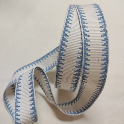 Fita decorativa branca e azul com padrão canelado