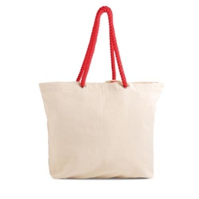 Saco branco com alças vermelhas de corda