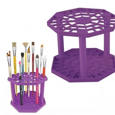 Suporte organizador octogonal roxo para pincéis.