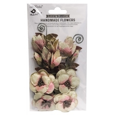 Pacote de flores artificiais handmade em tons creme, rosa e verde