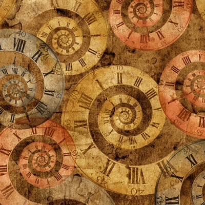 Padrão espiral de relógios antigos em tons envelhecidos