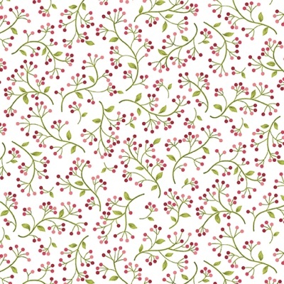 Padrão de ramos verdes com bagas vermelhas em fundo branco