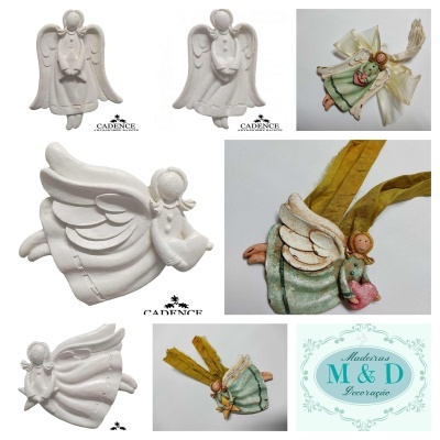 Anjinhos decorativos em madeira e tecido com detalhes coloridos e texturas distintas