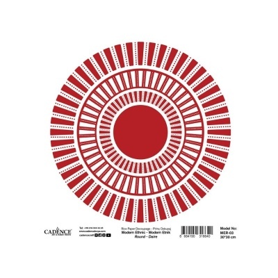 Papel de arroz redondo com padrão decorativo vermelho e branco