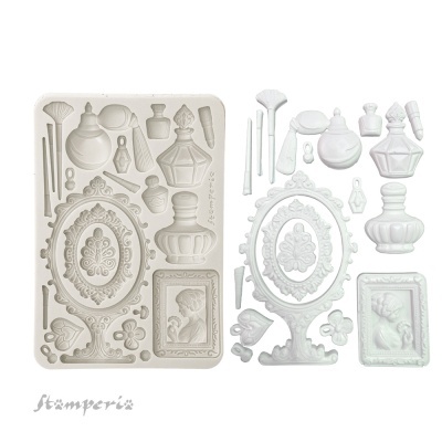 Molde de silicone branco com figuras detalhadas para artesanato