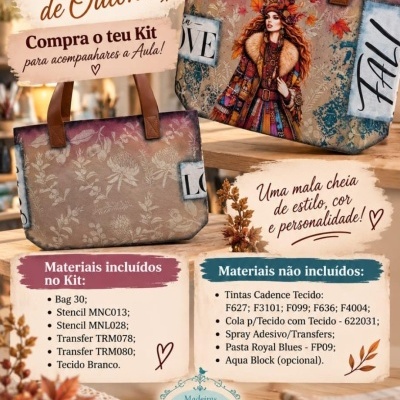 Duas malas tote decoradas com tema outono e ilustração colorida