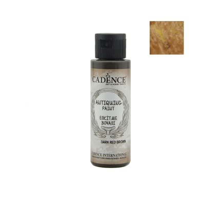 Frasco de tinta para envelhecimento Cadence Dark Red Brown com rótulo branco e tampa preta