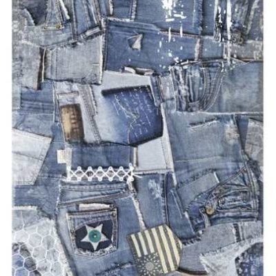 Padrão de vários recortes de jeans azul com detalhes e bolsos