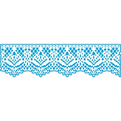 Renda azul decorativa com padrão simétrico e bordas onduladas