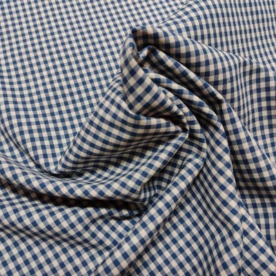 Tecido de algodão xadrez azul e branco, padrão vichy