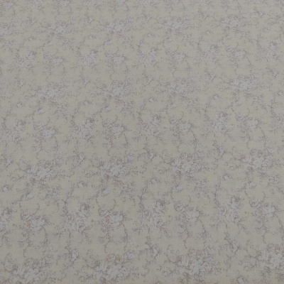 Tecido bege claro com padrão floral cinza e azul