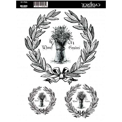 Selo decorativo com trigo e coroas de folhas, texto Wheat e Grains, embalagem CADENCE ART & DESIGN PAPER