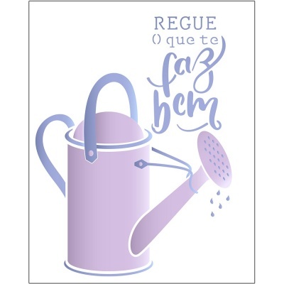 Ilustração de regador lilás com texto motivacional