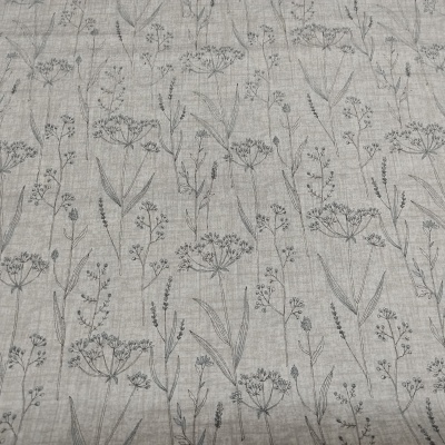 Tecido cinzento com padrão de plantas em cinza escuro