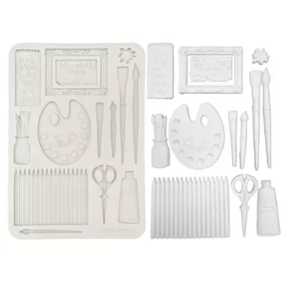 Molde de silicone branco com acessórios de pintura em relevo