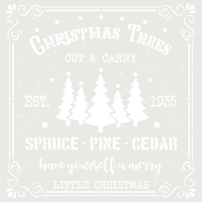 Quadro decorativo com texto de Natal em branco e ilustrações de árvores