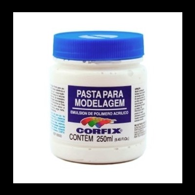 Frasco de pasta branco com tampa azul e rótulo colorido da marca CORFIX