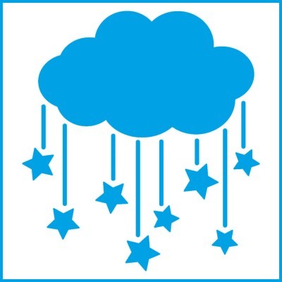 ícone azul de nuvem com estrelas penduradas
