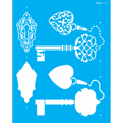 Silhuetas brancas de chaves antigas e elemento decorativo em fundo azul