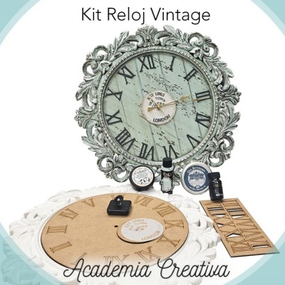 Kit Reloj Vintage com moldura cinza e peças para montagem e pintura