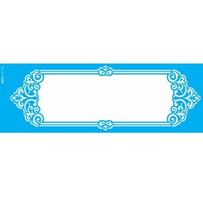 Etiqueta azul com ornamentos brancos e espaço para texto