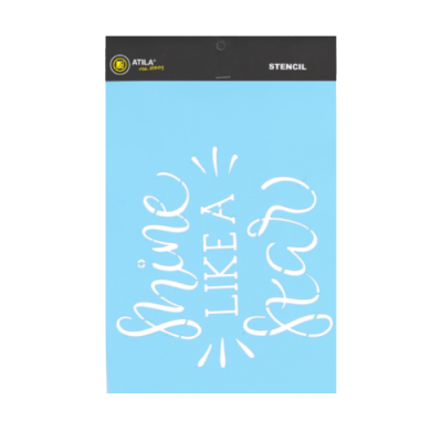 Stencil azul claro com texto branco 