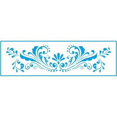 Padrão decorativo azul com motivos florais e arabescos num fundo branco
