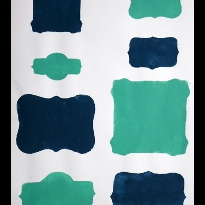 Oito etiquetas decorativas em cores azul escuro e verde sobre fundo branco.