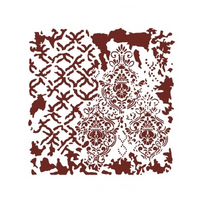 Stencil quadrado com padrões decorativos vermelhos em fundo branco