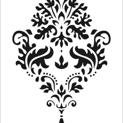 Stencil branco com padrão floral preto simétrico e número 172