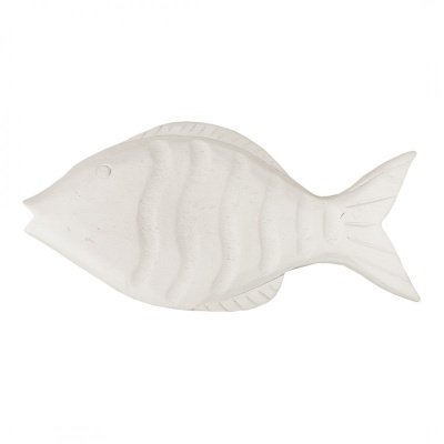 Peixe decorativo branco de cerâmica com textura e relevo