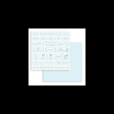 Papéis de scrapbooking com temas de bebé em azul e branco