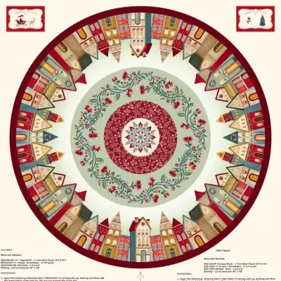 Saia para árvore de Natal com casas nórdicas coloridas e ornamentos florais