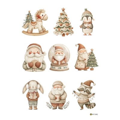 Ilustração de personagens e decorações natalícias em tons pastel