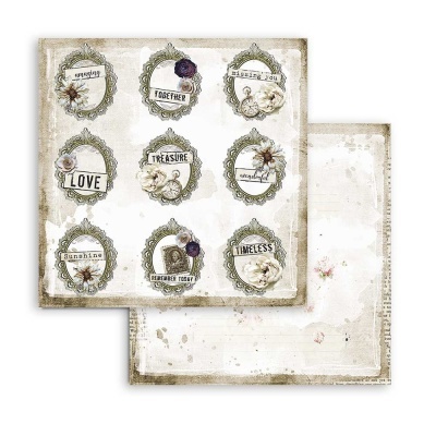 Folhas de papel decorativo vintage com molduras e palavras em inglês