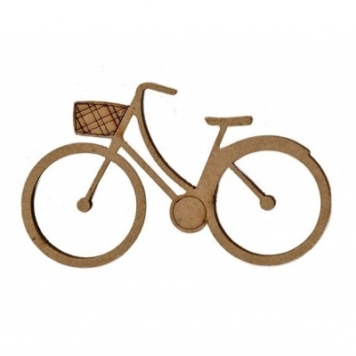 Bicicleta decorativa em MDF castanho claro com cesto