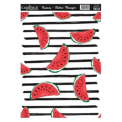 Folha de transferência para tecido com padrão de melancia e riscas pretas