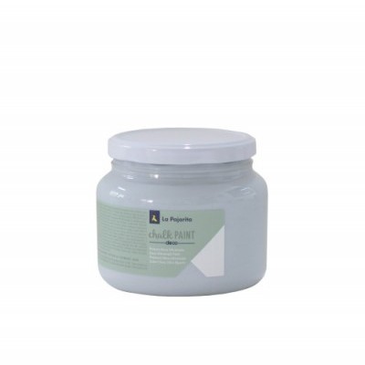 Frasco de tinta em pó azul claro La Pajarita com rótulo verde e tampa branca