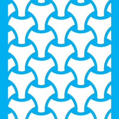 Estêncil azul com padrão recortado branco repetitivo em forma geométrica
