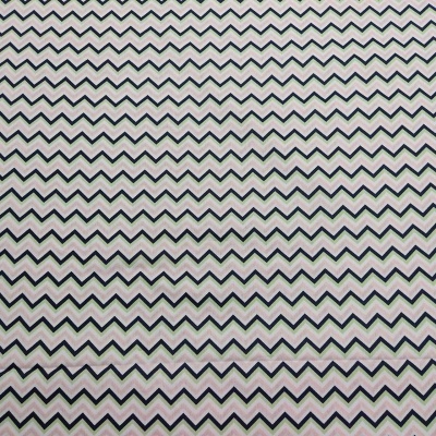 Tecido com padrão em zig-zag preto, branco, cinzento e rosa