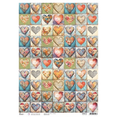 Papel decorativo com padrão de corações coloridos variados