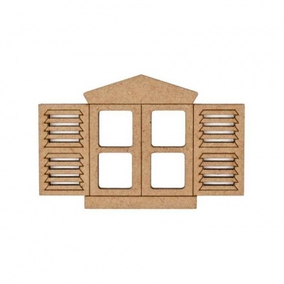 Janela decorativa em madeira MDF com persianas