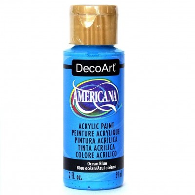 Frasco azul de tinta acrílica DecoArt Americana com tampa dourada